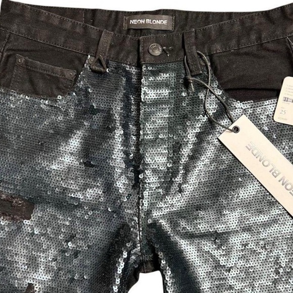 Neon Blonde x Free People The Lover Mid Rise Sequin Embellished Straight Leg - Picture 3 of 12